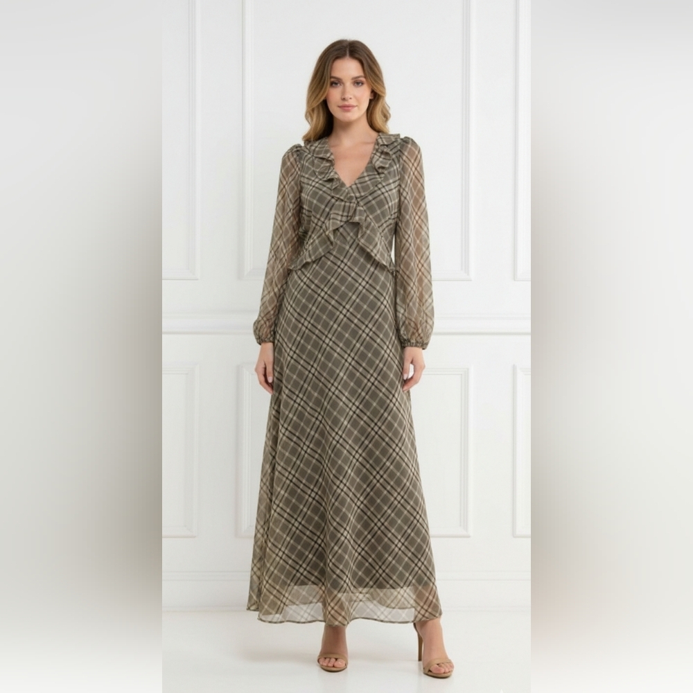 NWT Taylor Ruffled Chiffon Fit & Flare Maxi Dress - Size 6 - Picture 14 of 14